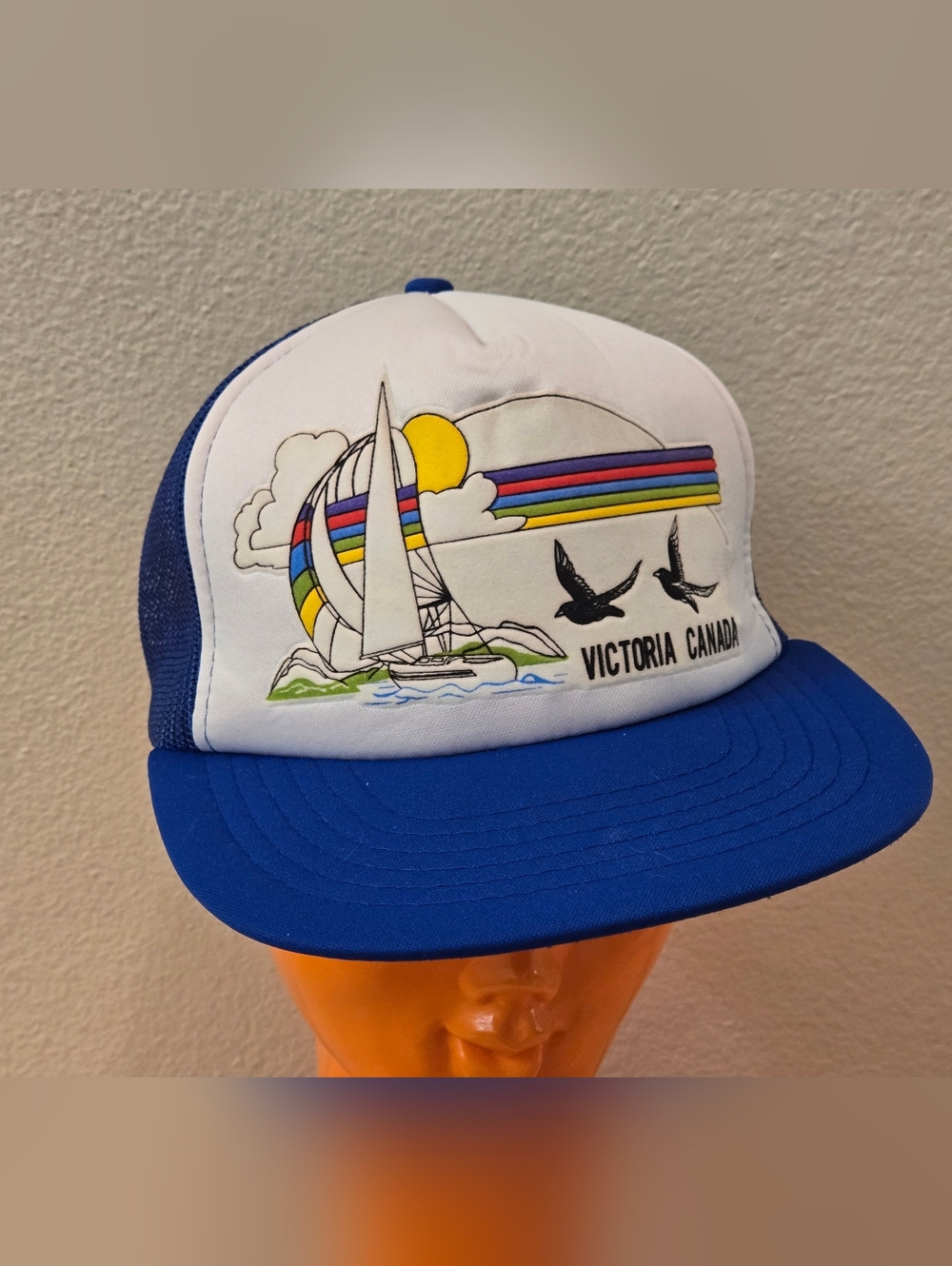1980's Vintage Victoria BC Canada Sailboat Rainbow Snapback Trucker Hat